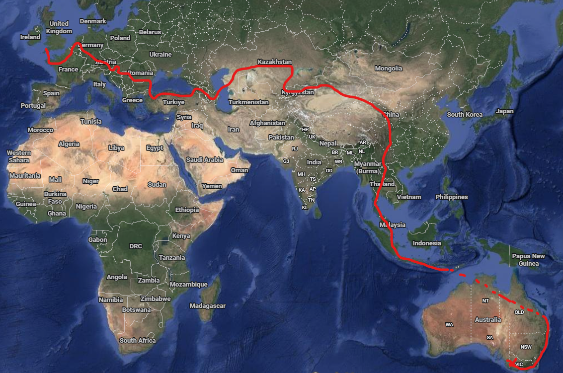 World Map showing the full route